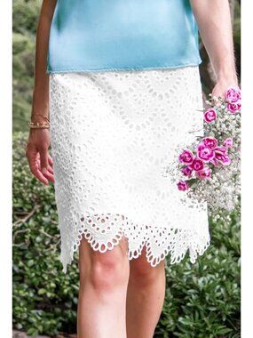 NWT Cupshe White Cutout Scalloped Hem Midi Skirt - Size: Large